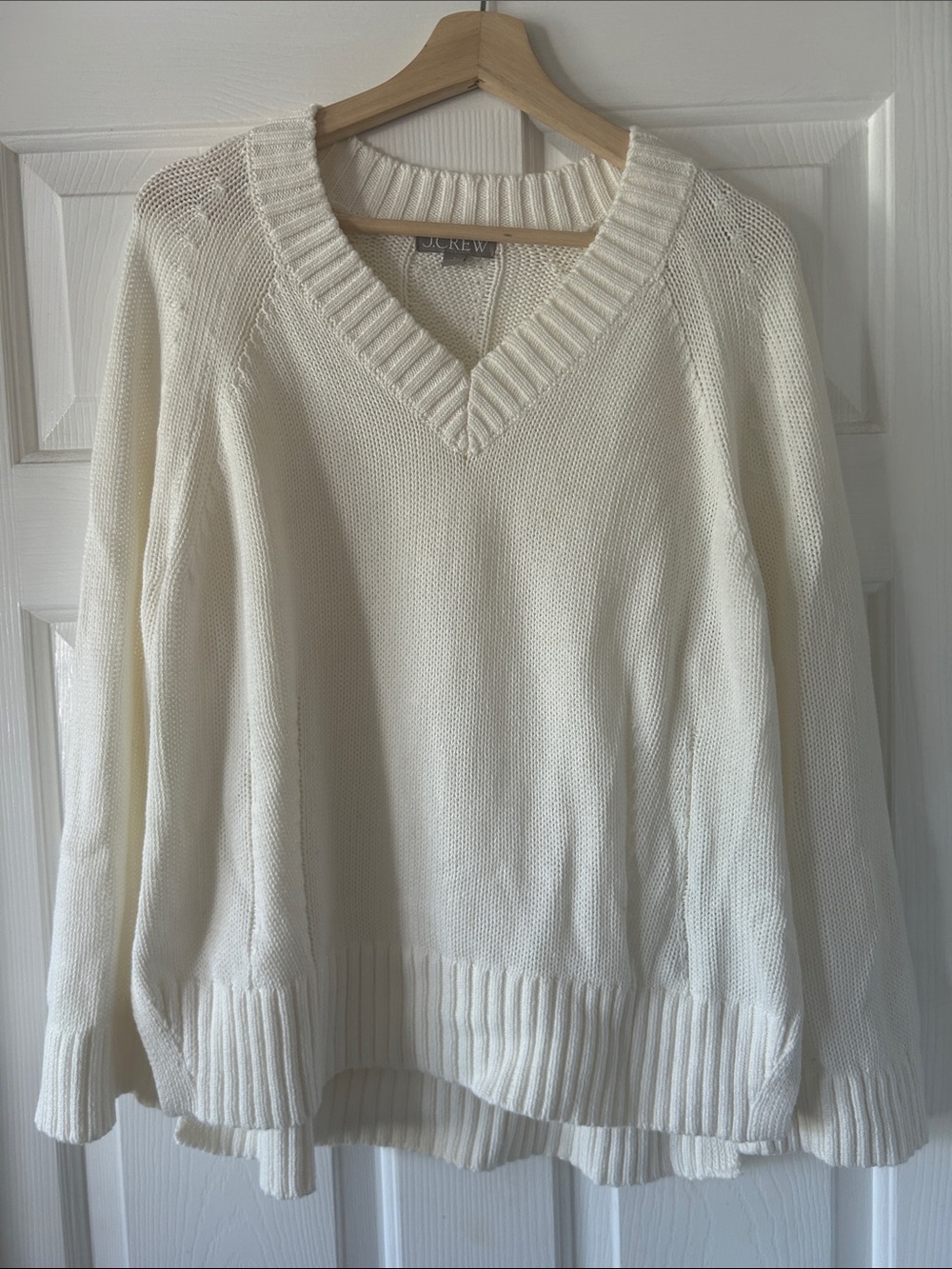 J. Crew Off-White Cotton V-Neck Knit Sweater